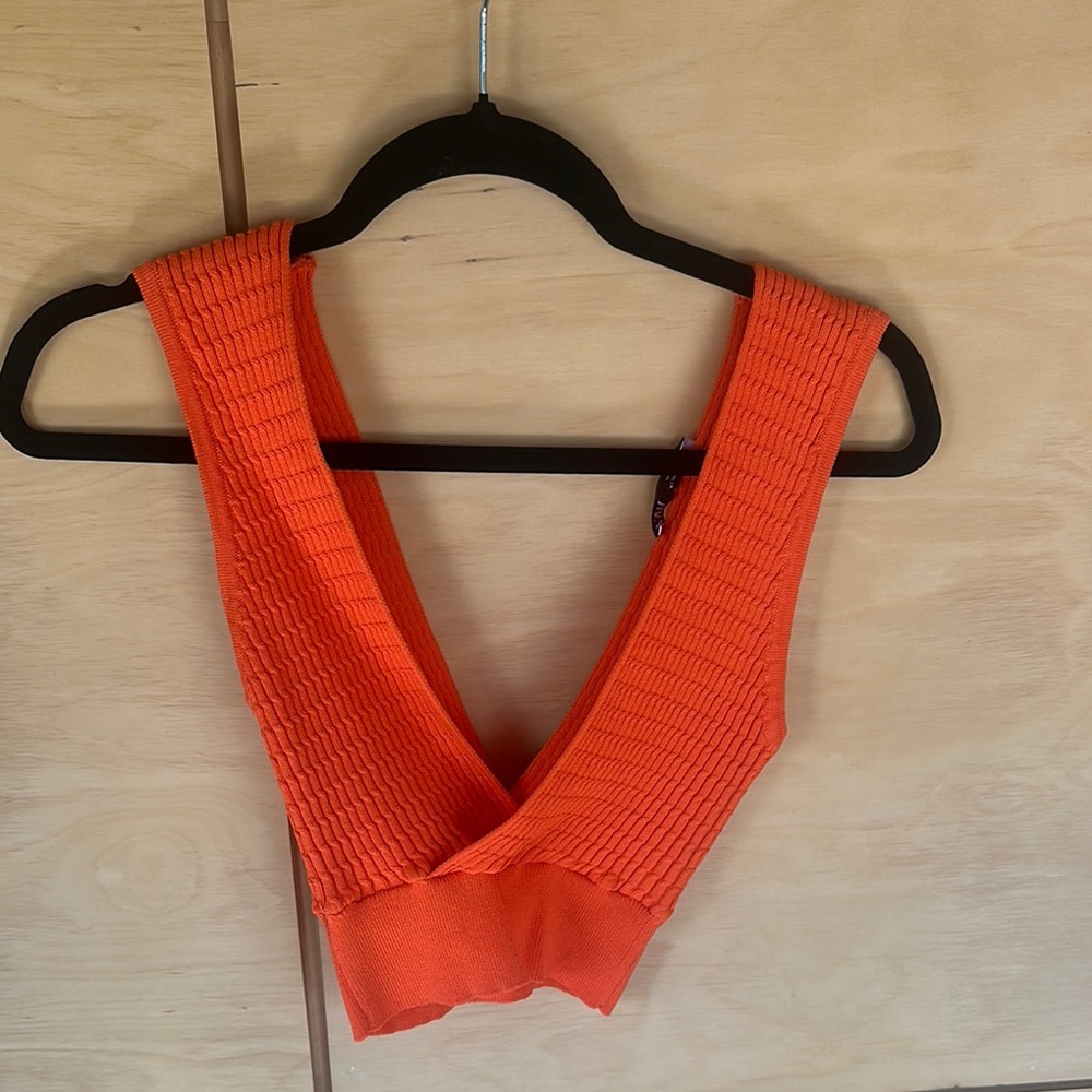 Zara Orange Ribbed Crop Tank Top